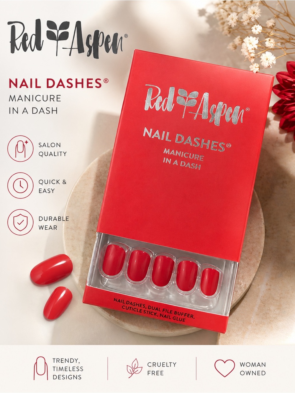 Red Aspen Press On Nails in Tulips for Tiffani